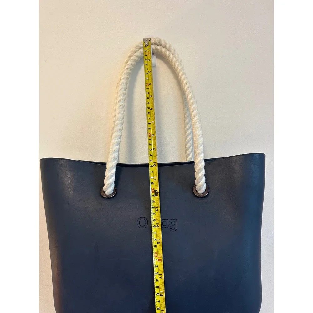 O Bag Classic Navy Blue Rubber Tote with Rope Handles & Interchangeable Straps